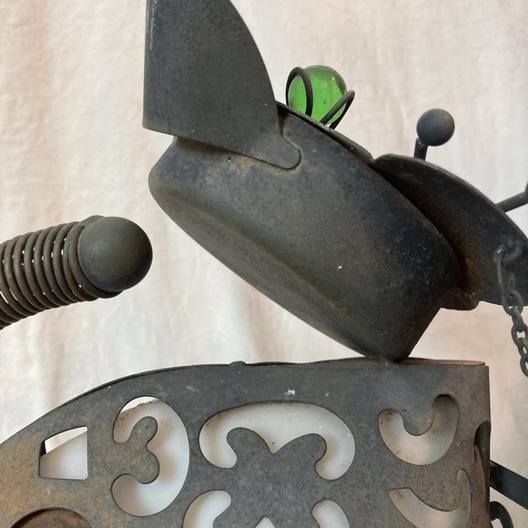 Steampunk Cat Welcome Art Metal Cat  Lantern Welded W/ Green Glass Eyes - Picture 13 of 16